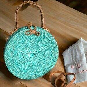 NWT POPPY + SAGE Hand Made Artisan Camilla Bag in Aqua and Linen Dust Bag